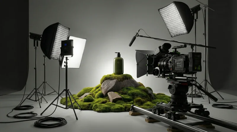 video production equipment and set setup